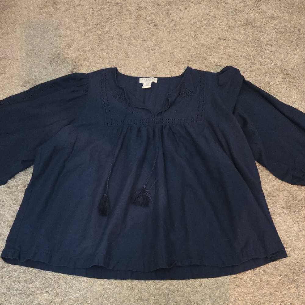 Calypso St. Barth Navy Blue Peasant Blouse